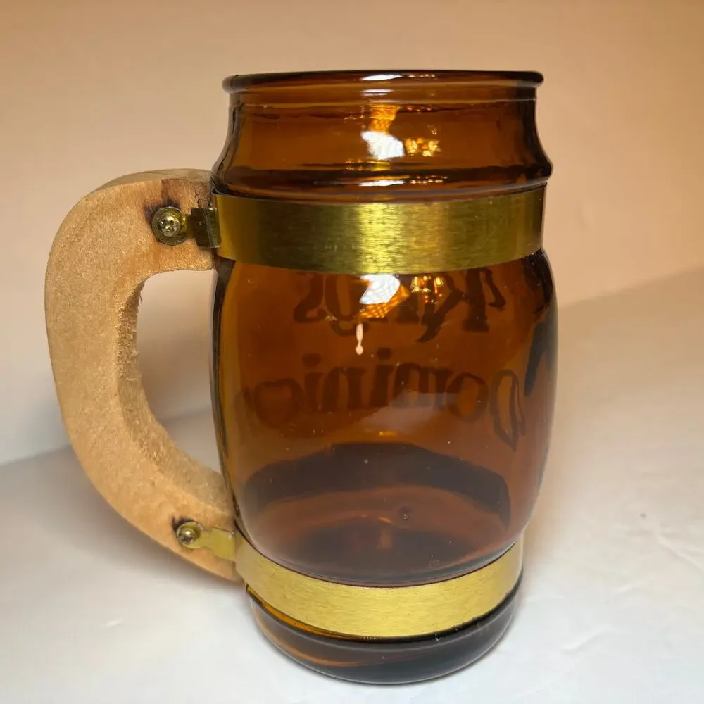 Vintage King's Dominion Souvenir Brown Glass Barrel Mug Wood Handle